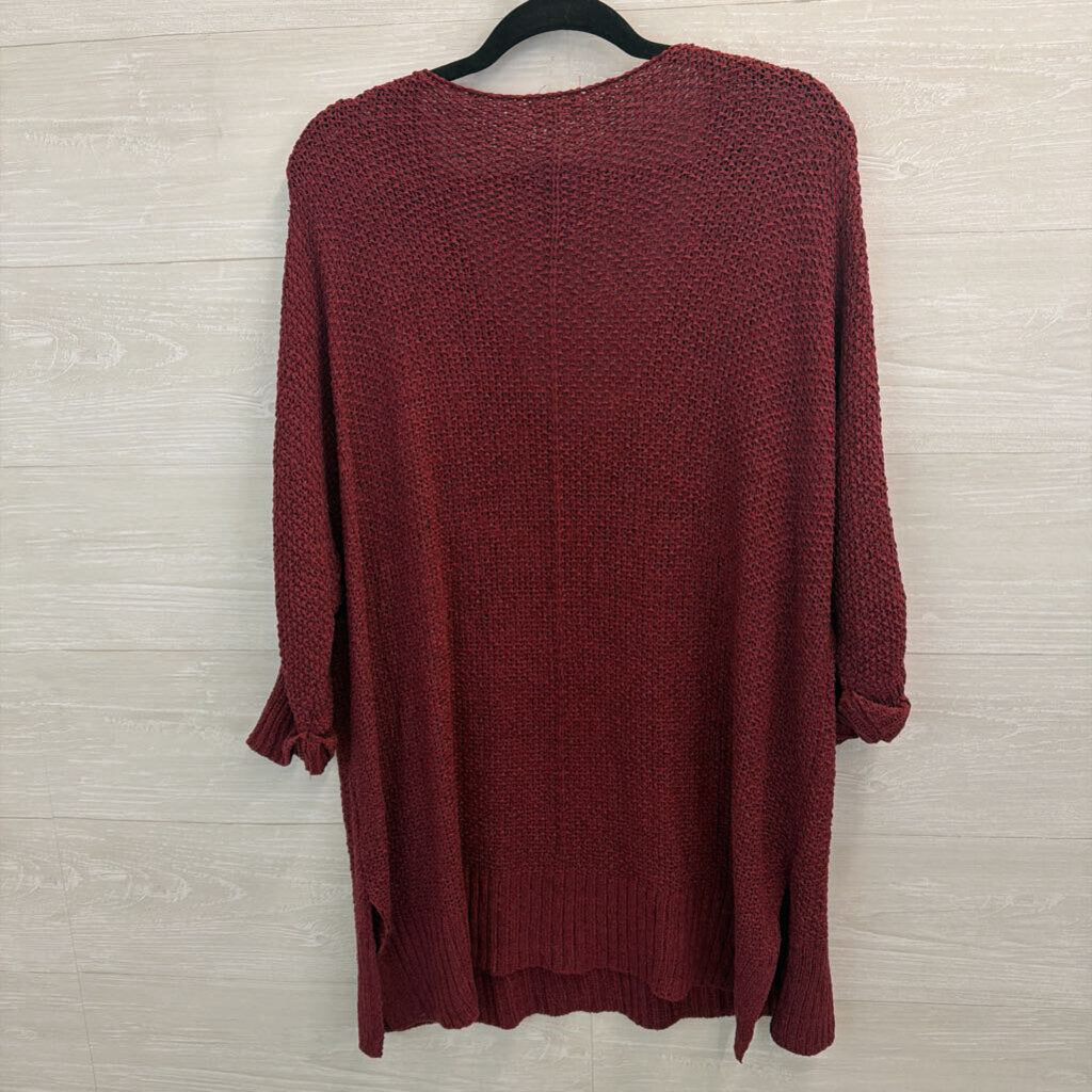 Blushing Brunette Burgundy Knit V Neck Sweater One Size