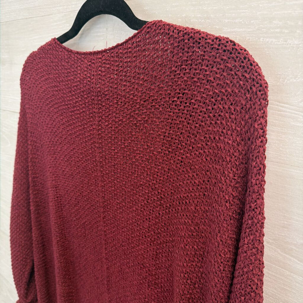Blushing Brunette Burgundy Knit V Neck Sweater One Size