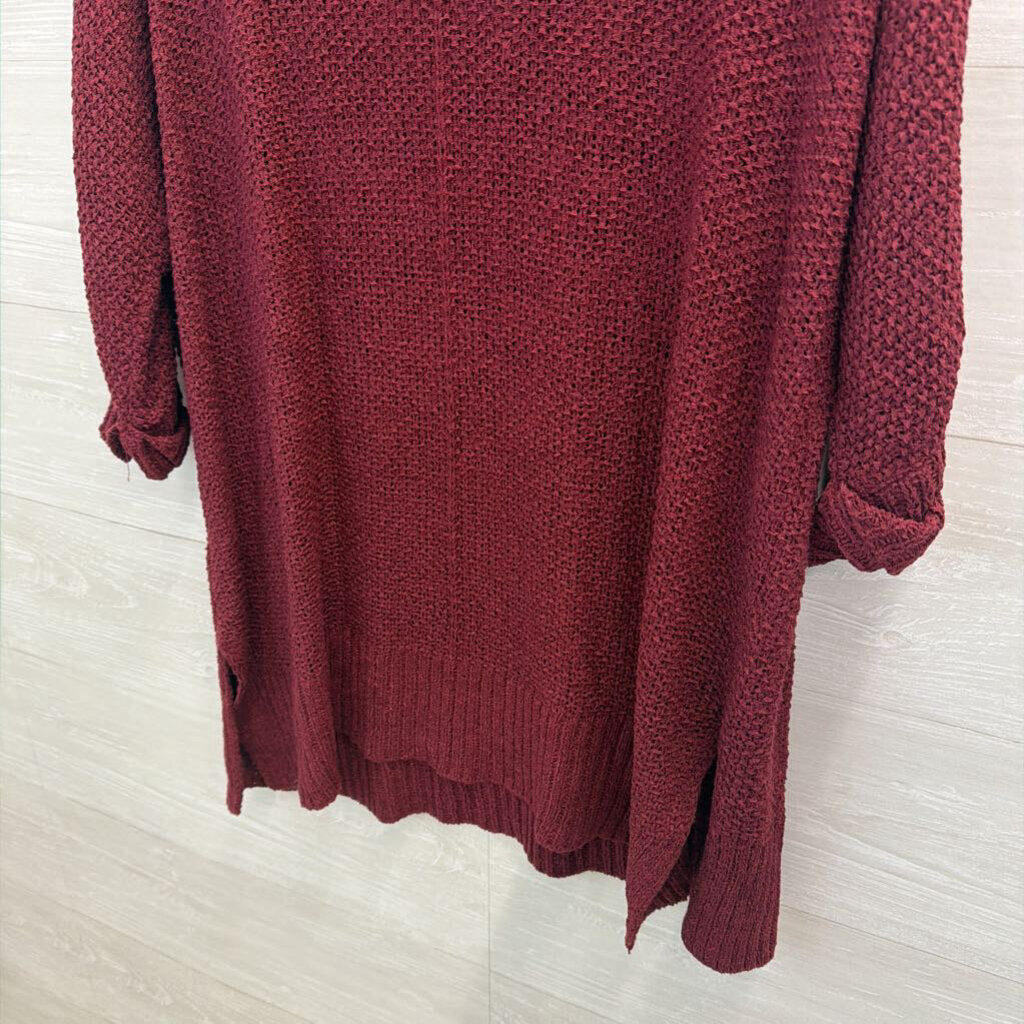 Blushing Brunette Burgundy Knit V Neck Sweater One Size