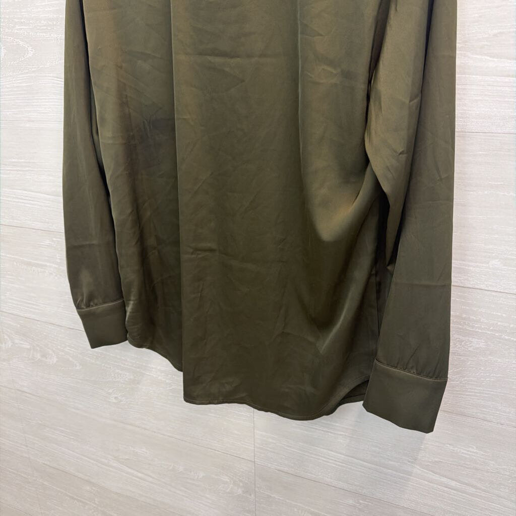 Zenana Green Silky Long Sleeve Button Down Top Medium