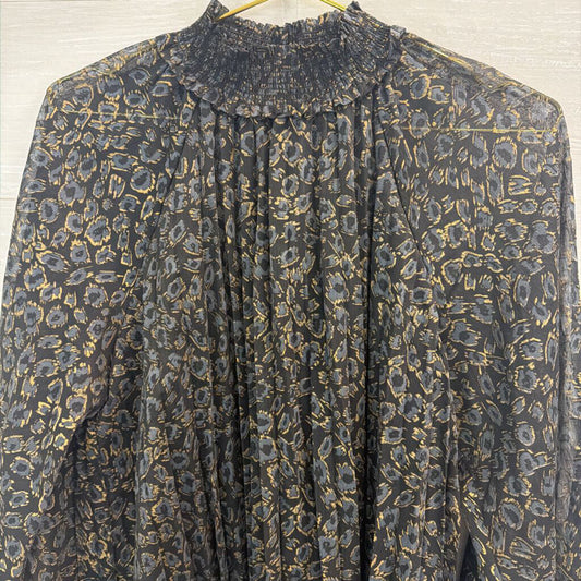 Oddi Black/ Grey Leopard Print Long Sleeve Mock Neck Top Medium