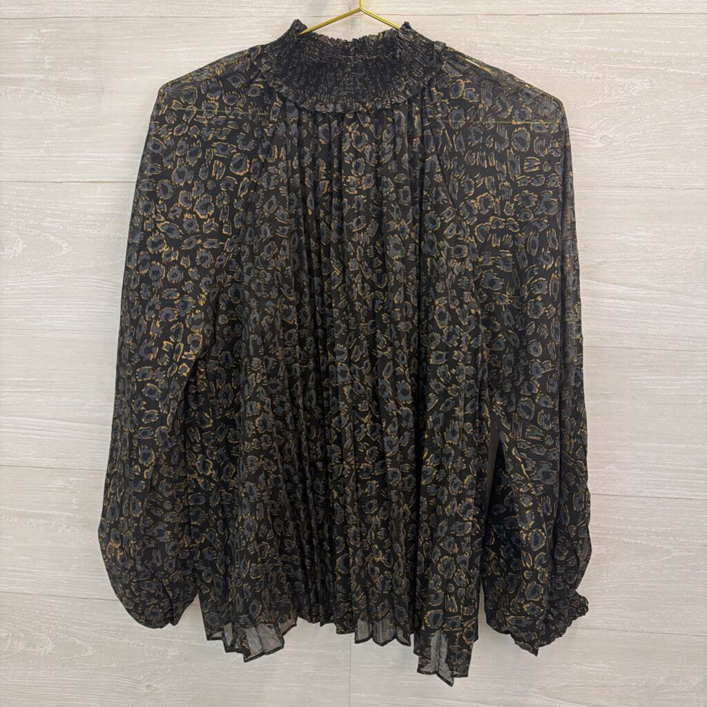 Oddi Black/ Grey Leopard Print Long Sleeve Mock Neck Top Medium