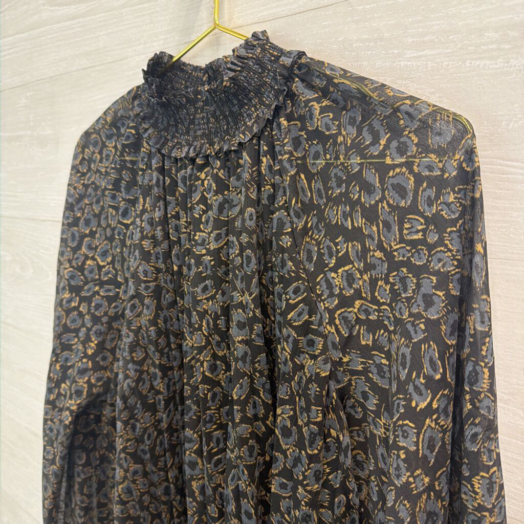 Oddi Black/ Grey Leopard Print Long Sleeve Mock Neck Top Medium