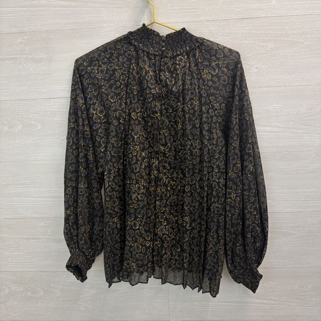 Oddi Black/ Grey Leopard Print Long Sleeve Mock Neck Top Medium