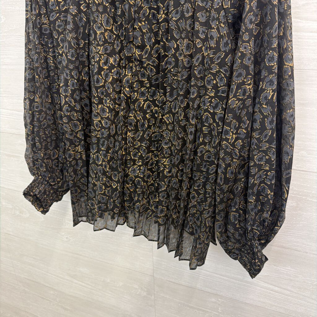 Oddi Black/ Grey Leopard Print Long Sleeve Mock Neck Top Medium