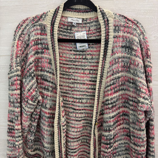 Petal Dew White/ Pink/ Black Knit Open Front Cardigan Sweater Medium