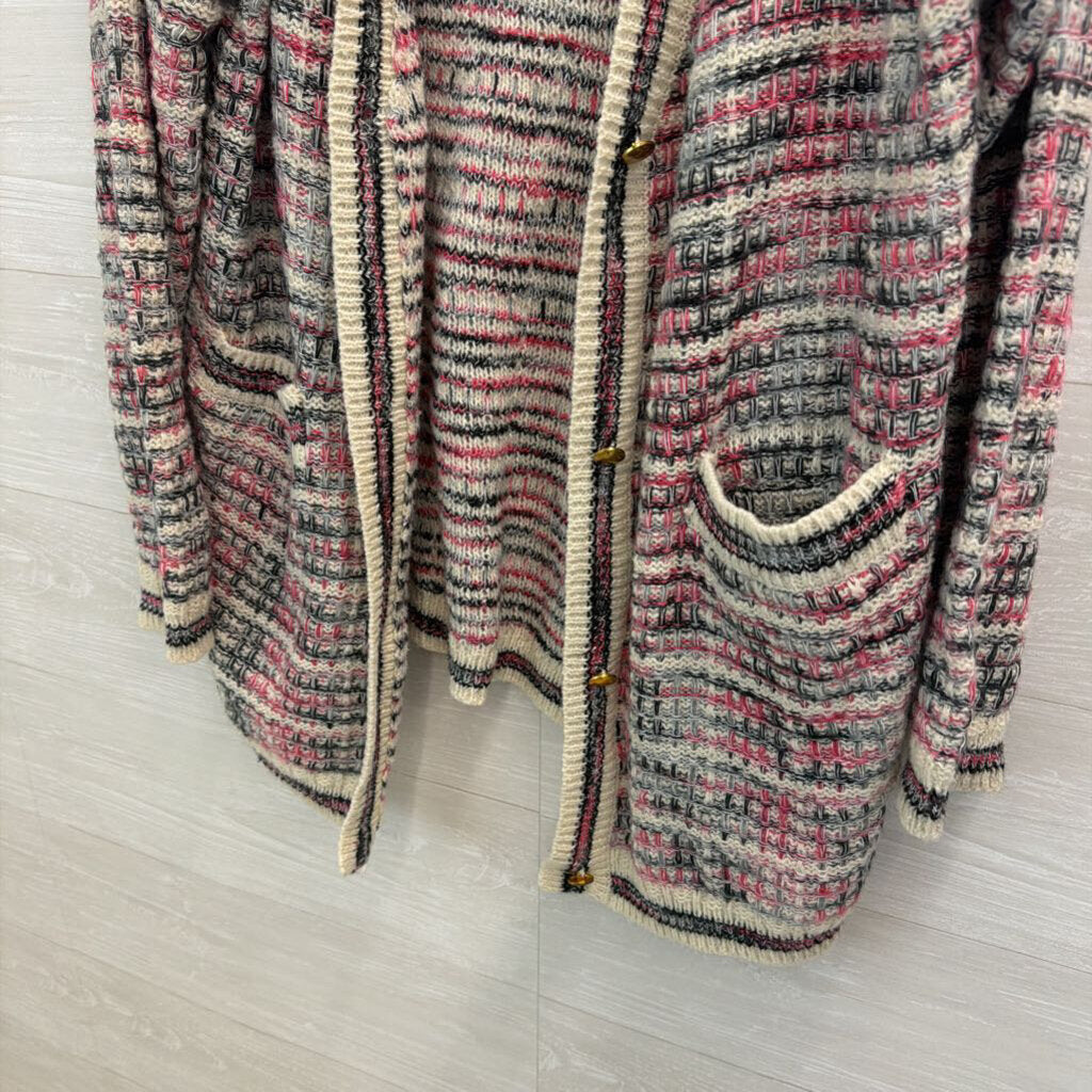 Petal Dew White/ Pink/ Black Knit Open Front Cardigan Sweater Medium