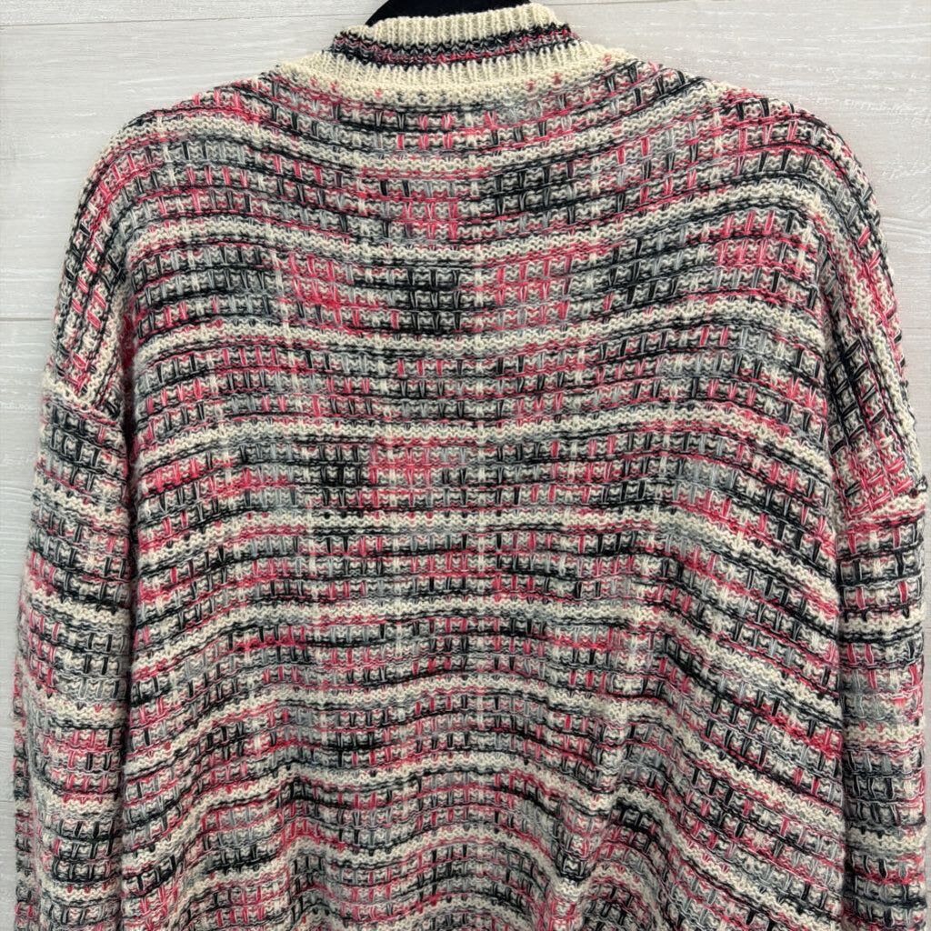 Petal Dew White/ Pink/ Black Knit Open Front Cardigan Sweater Medium