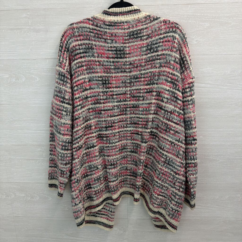 Petal Dew White/ Pink/ Black Knit Open Front Cardigan Sweater Medium