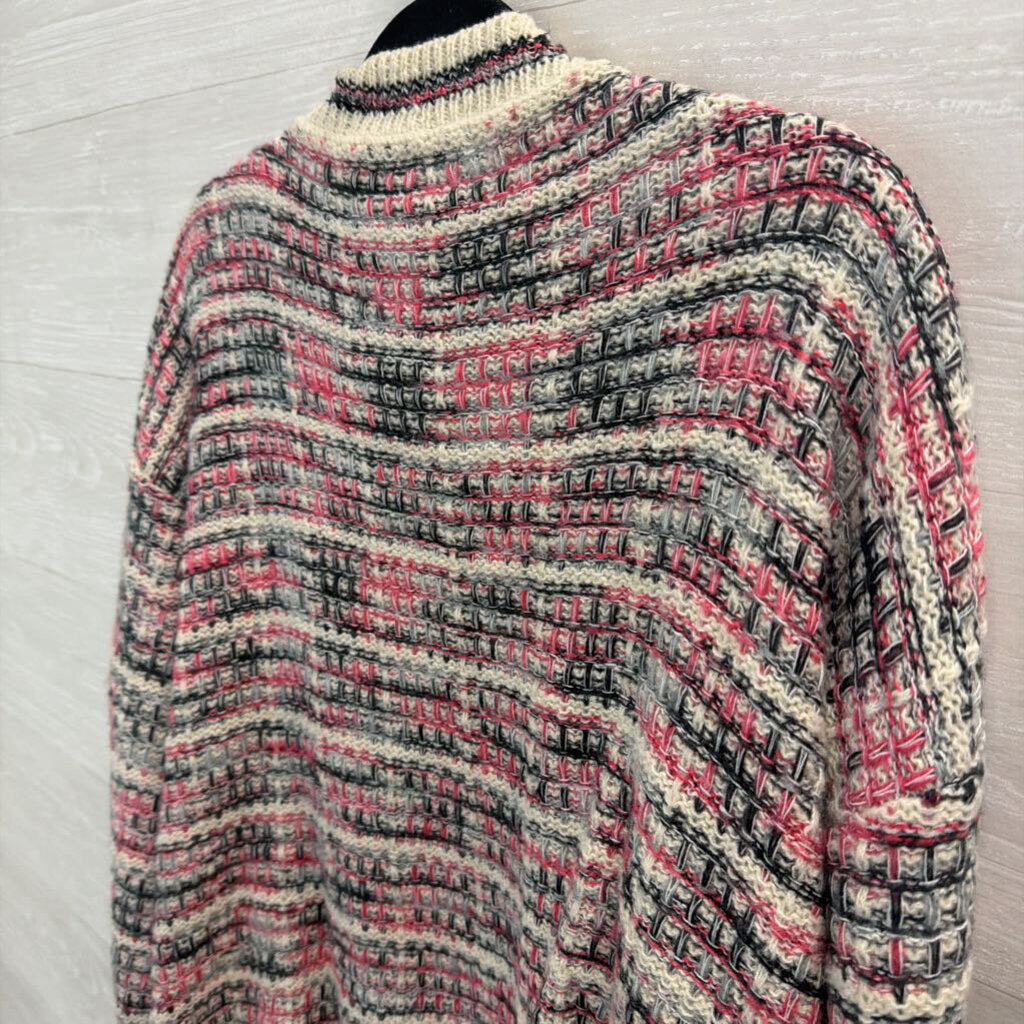Petal Dew White/ Pink/ Black Knit Open Front Cardigan Sweater Medium