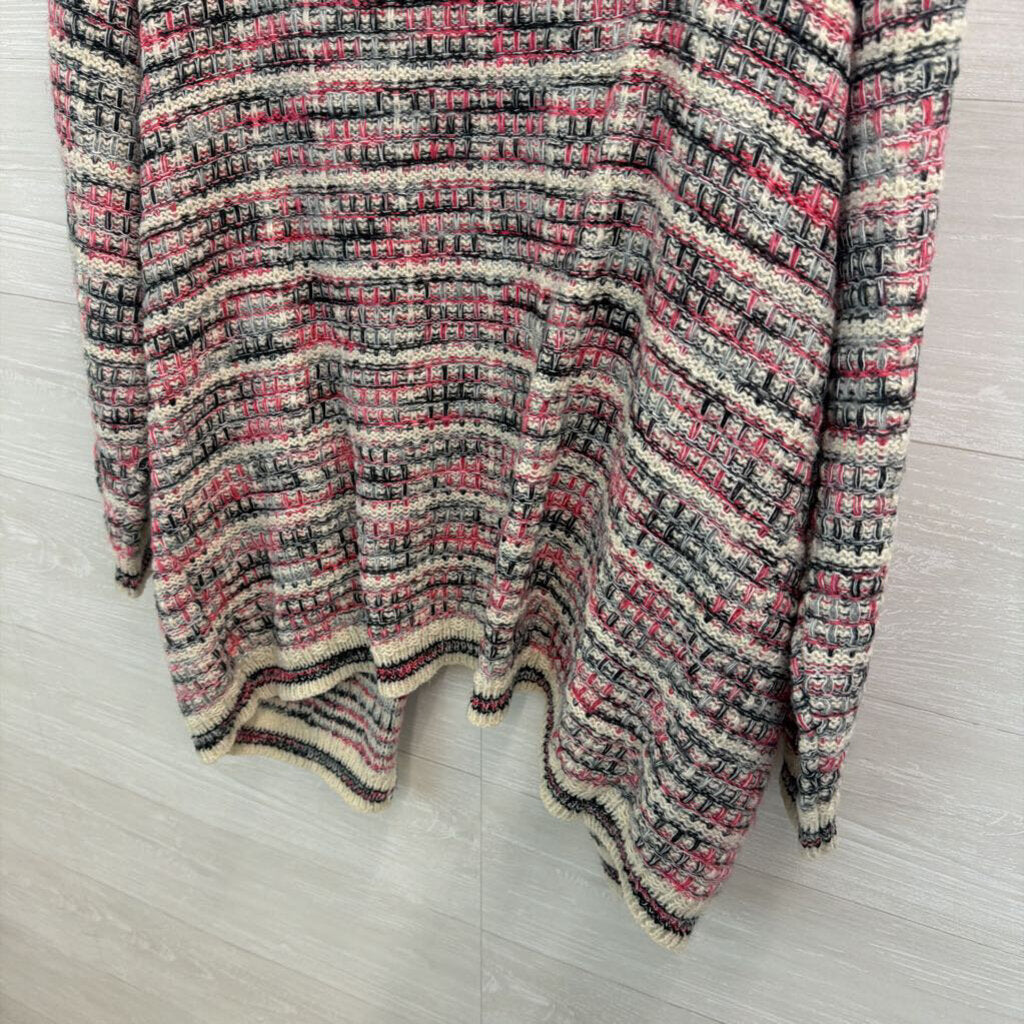 Petal Dew White/ Pink/ Black Knit Open Front Cardigan Sweater Medium