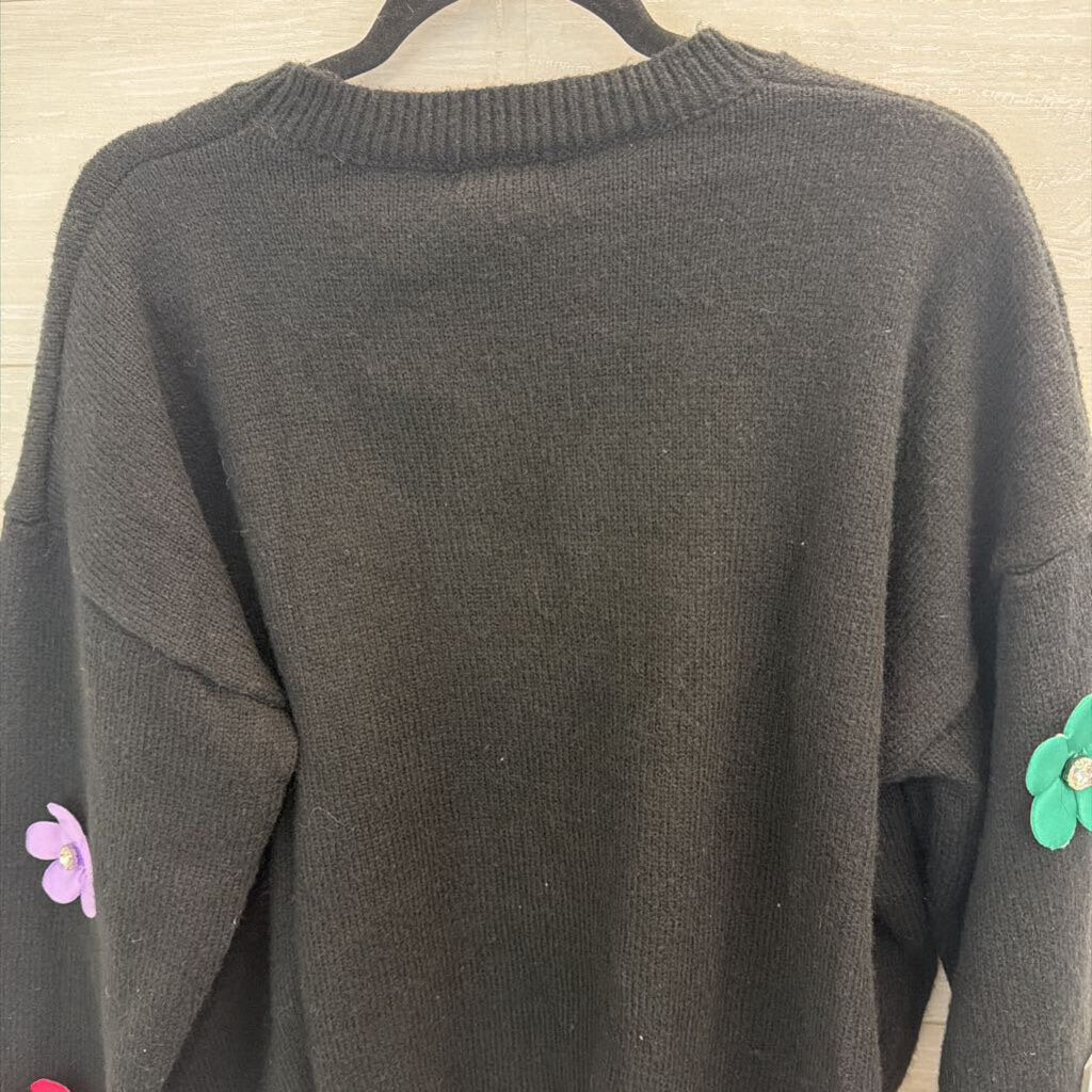 Main Strip Black/ Multi 3D Flower Sweater Medium