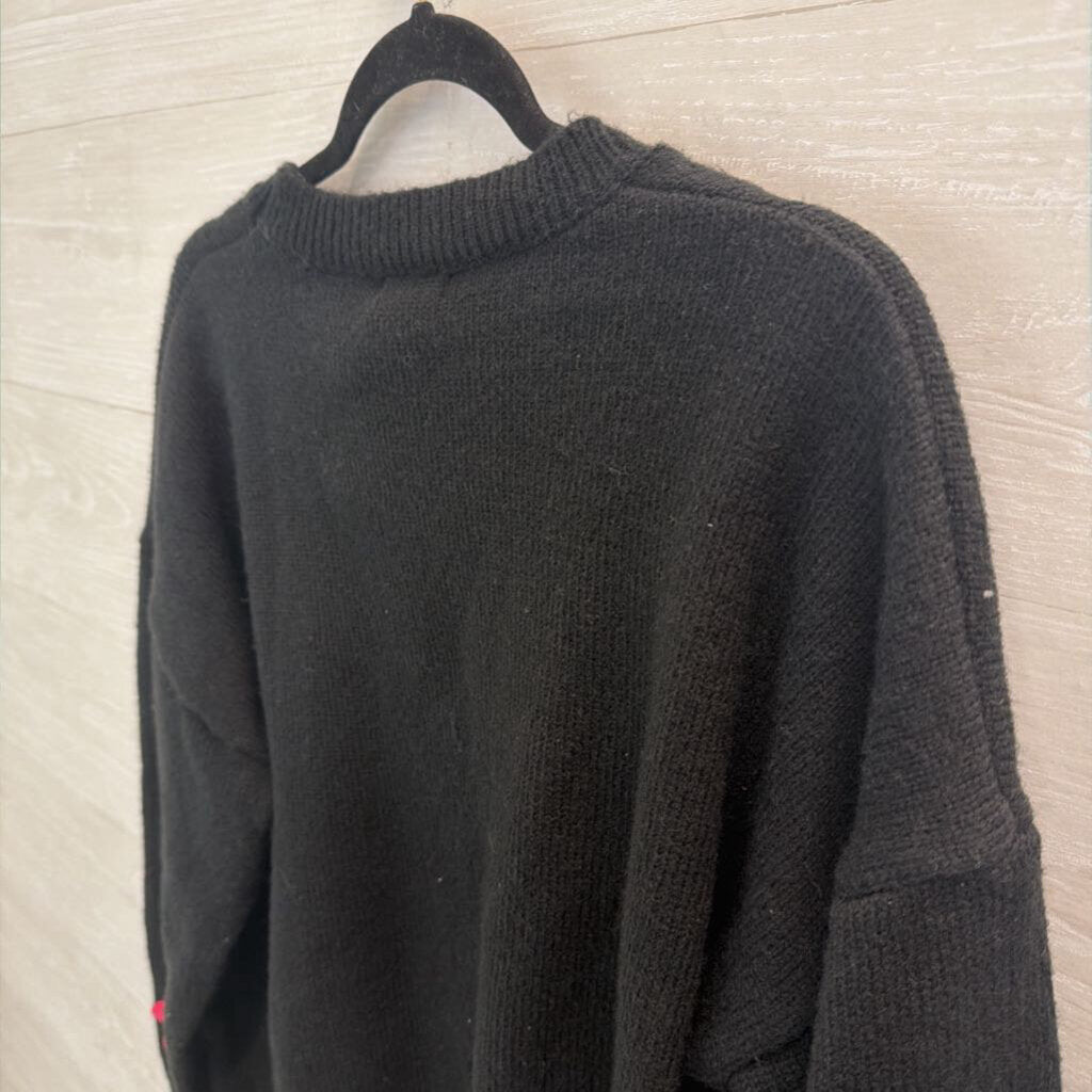 Main Strip Black/ Multi 3D Flower Sweater Medium