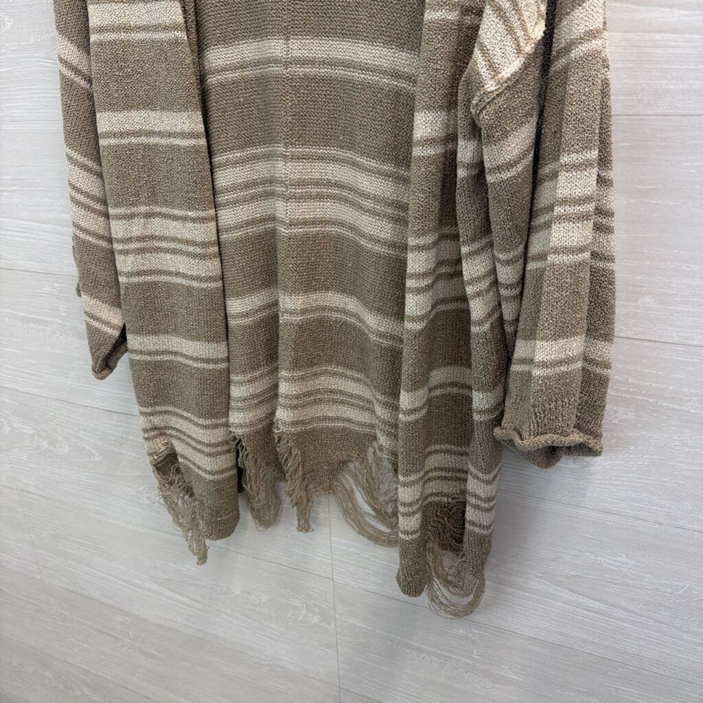 POL Beige/ White Striped Knit Open Front Sweater Medium