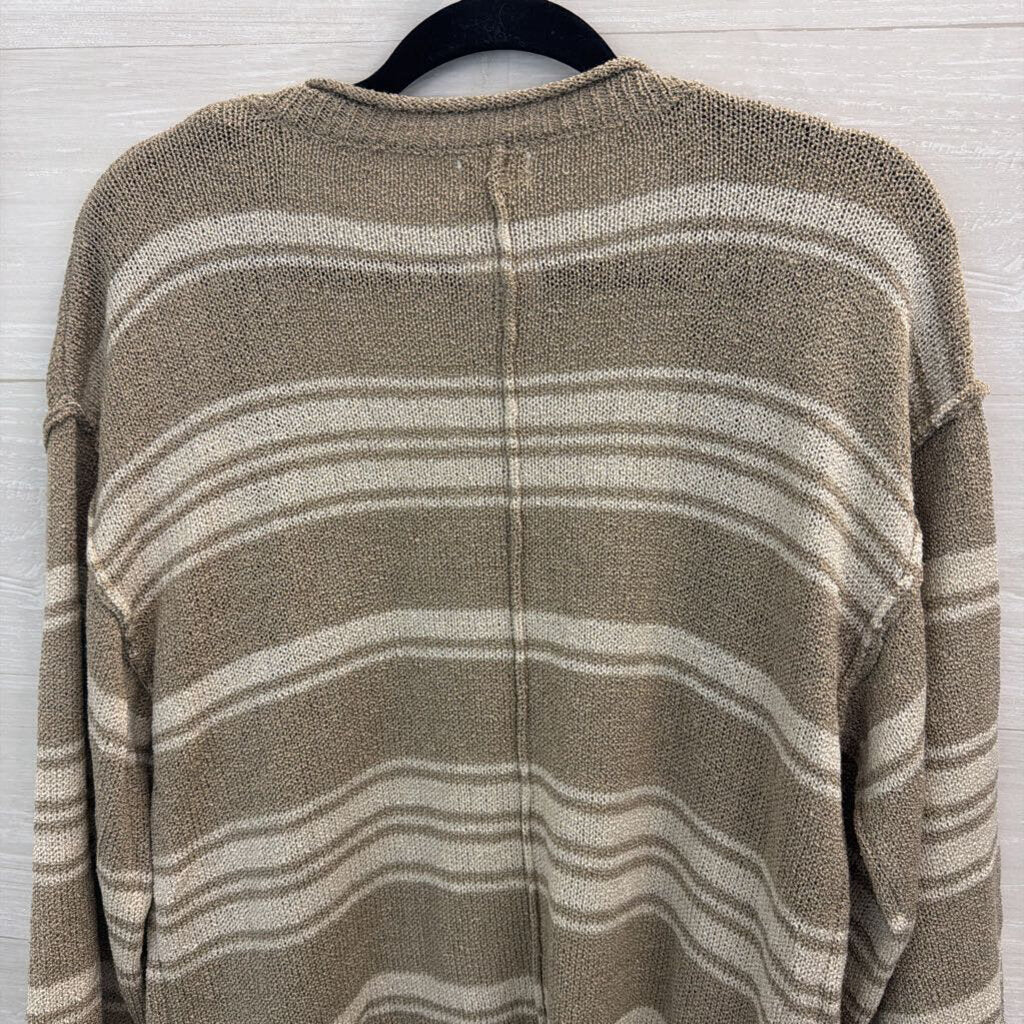 POL Beige/ White Striped Knit Open Front Sweater Medium