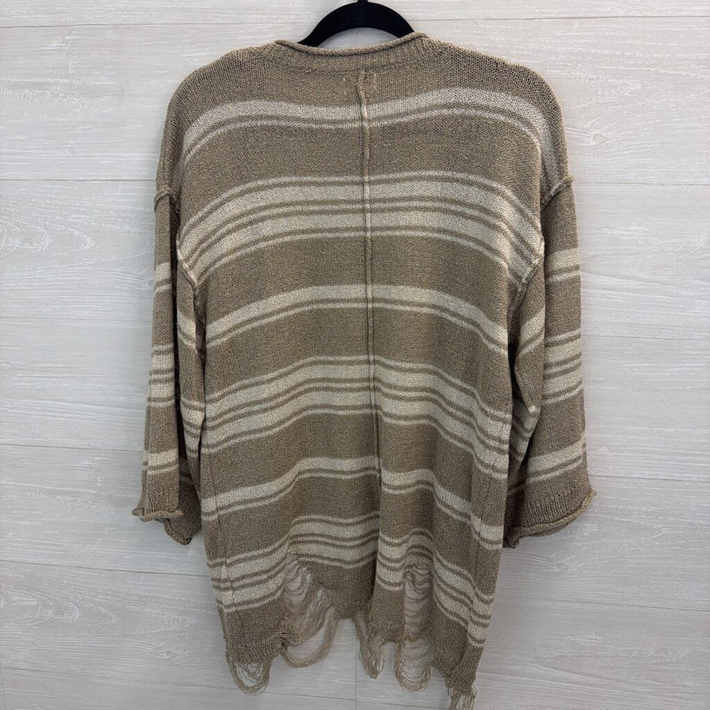 POL Beige/ White Striped Knit Open Front Sweater Medium