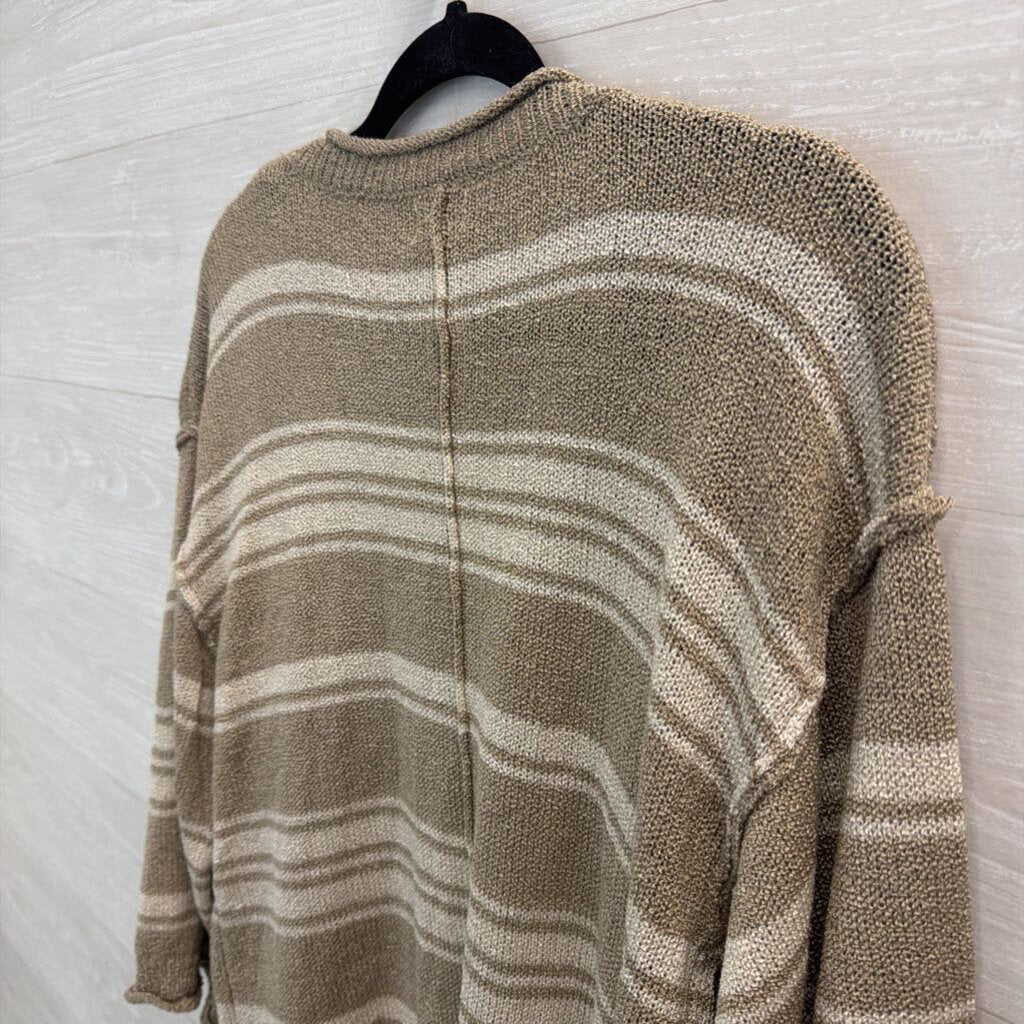 POL Beige/ White Striped Knit Open Front Sweater Medium