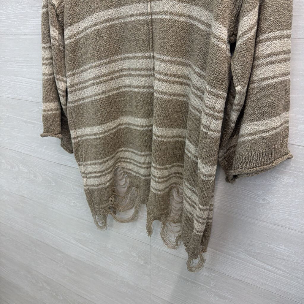 POL Beige/ White Striped Knit Open Front Sweater Medium