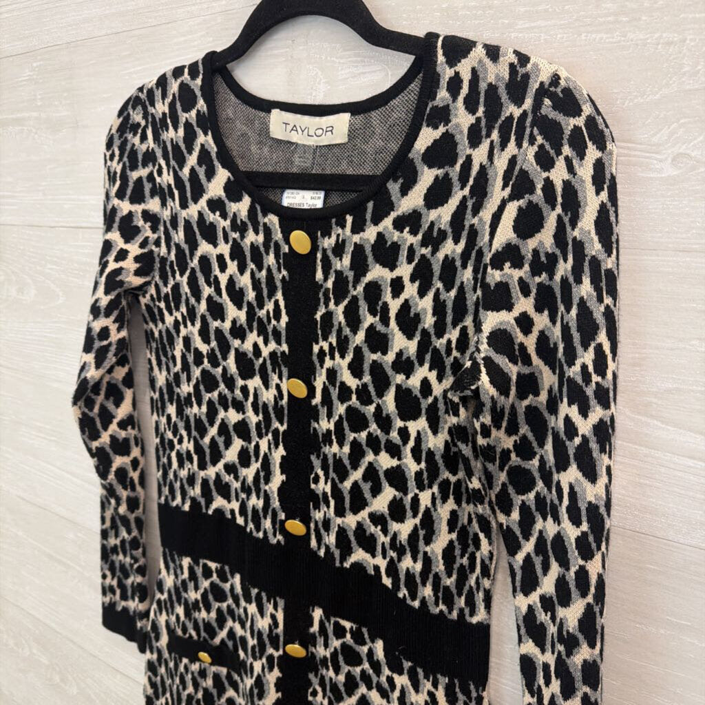 Taylor Black/ Beige Animal Print Long Sleeve Sweater Dress Small