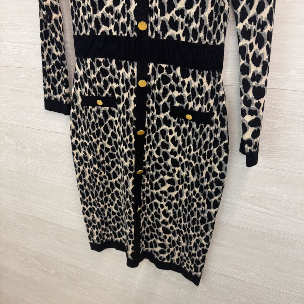 Taylor Black/ Beige Animal Print Long Sleeve Sweater Dress Small