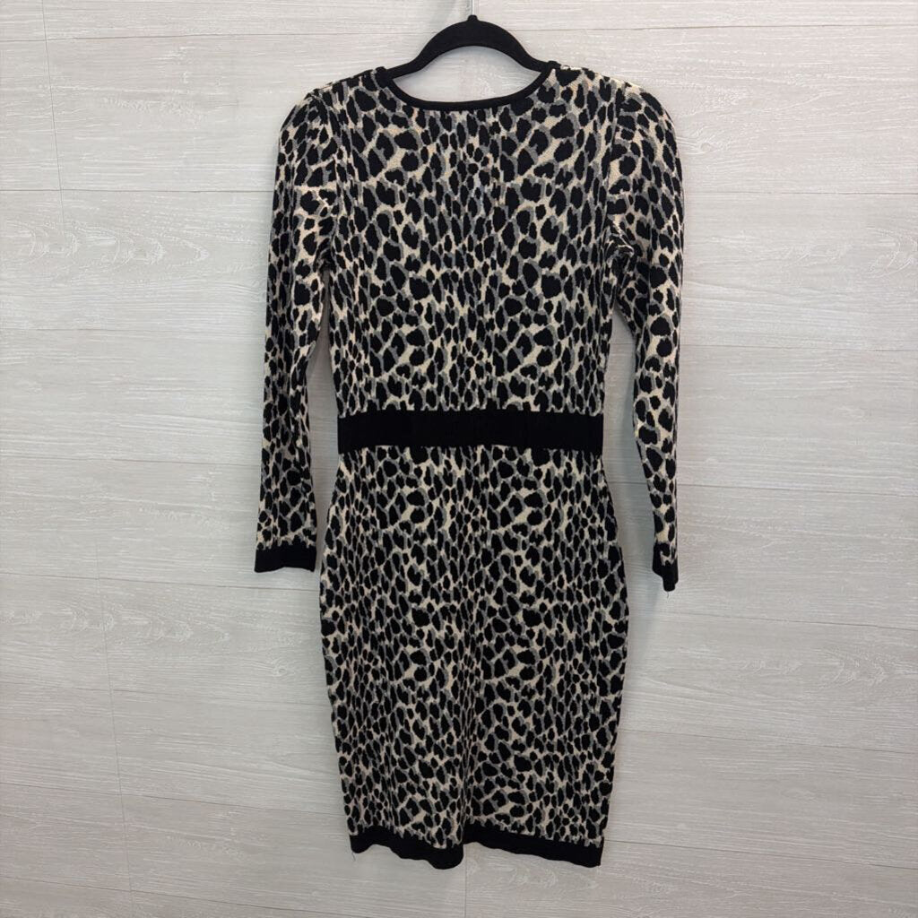Taylor Black/ Beige Animal Print Long Sleeve Sweater Dress Small