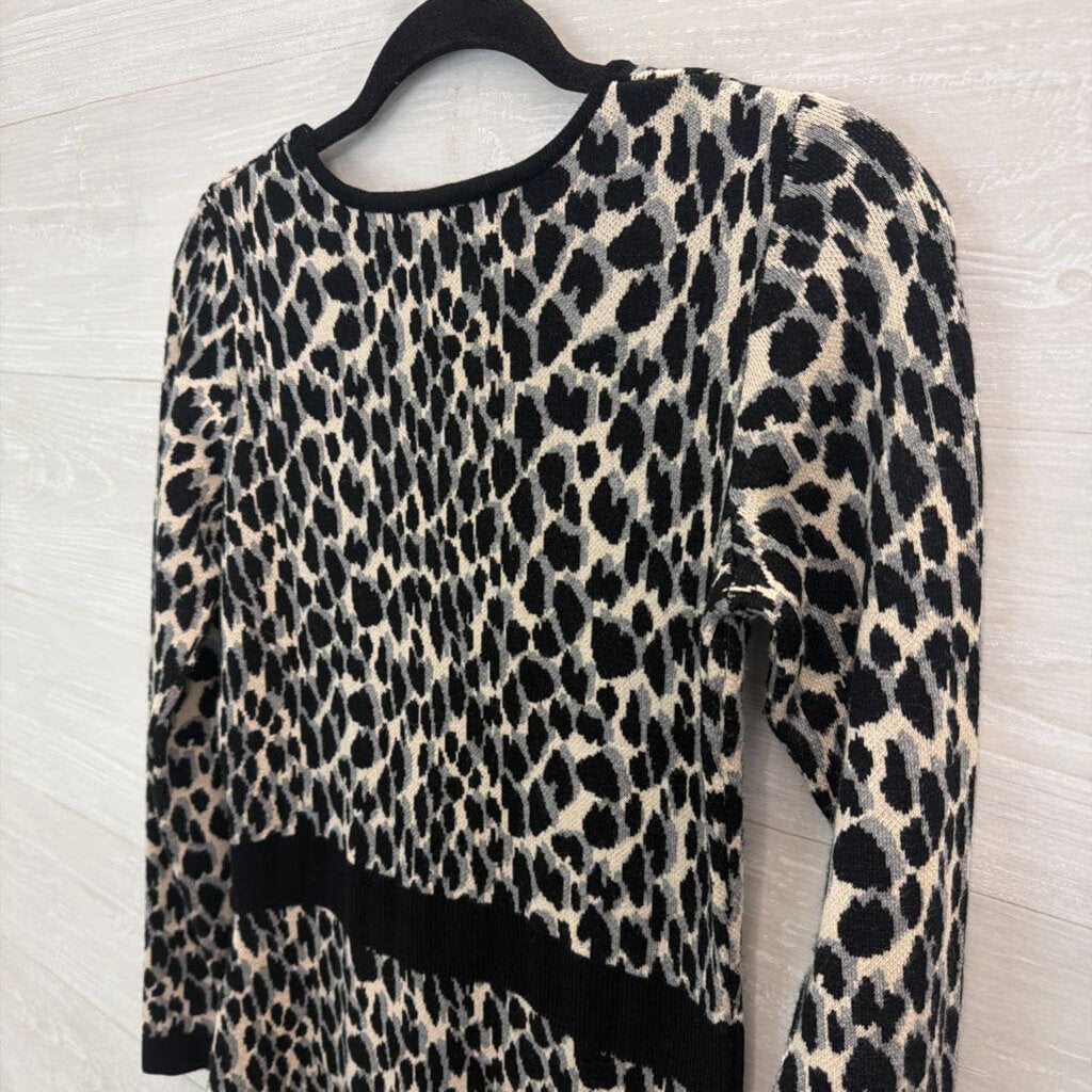 Taylor Black/ Beige Animal Print Long Sleeve Sweater Dress Small