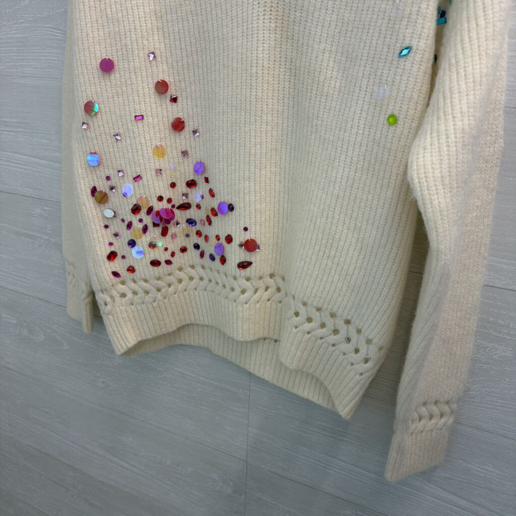 Fate Cream/ Multi Beaded V Neck Sweater Small