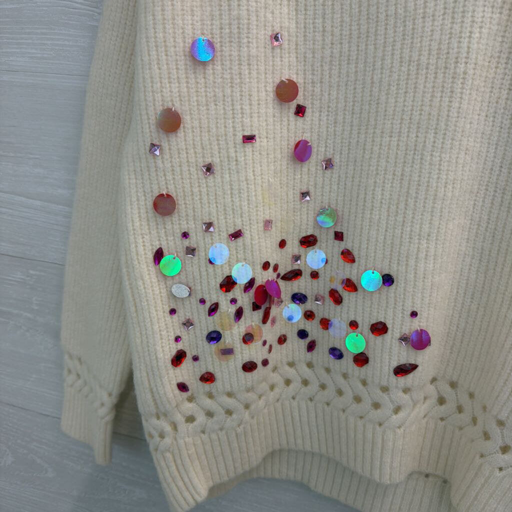 Fate Cream/ Multi Beaded V Neck Sweater Small