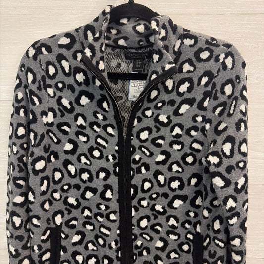 Rachel Zoe Grey/ Black Leopard Print Zip Up Sweater Medium