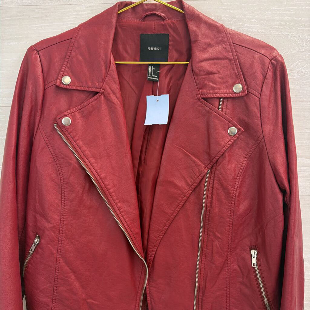 Forever 21 Burgundy Faux Leather Moto Jacket Large