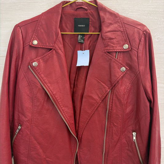 Forever 21 Burgundy Faux Leather Moto Jacket Large