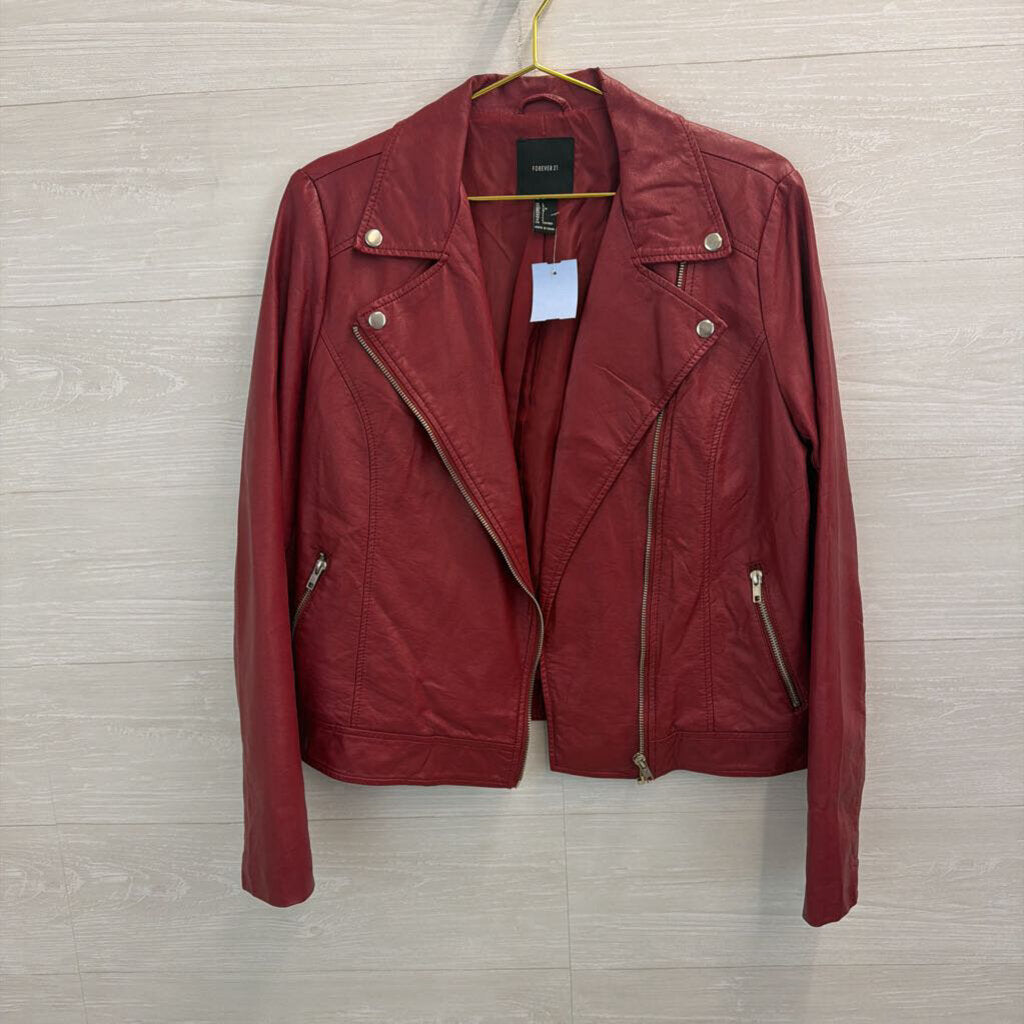 Forever 21 Burgundy Faux Leather Moto Jacket Large