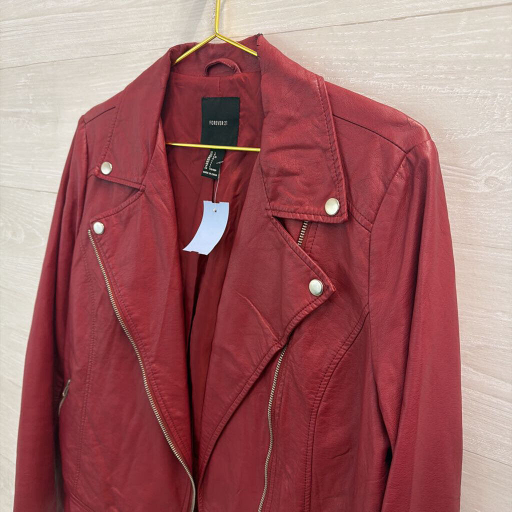 Forever 21 Burgundy Faux Leather Moto Jacket Large