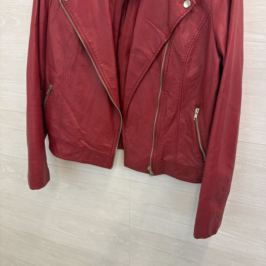 Forever 21 Burgundy Faux Leather Moto Jacket Large