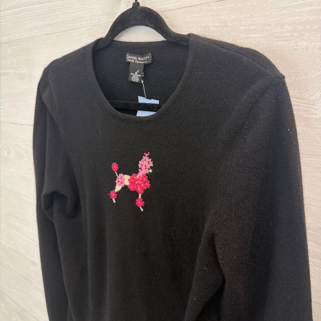 Daniel Bishop Black 100% Cashmere Embroidered Poodle Sweater Medium