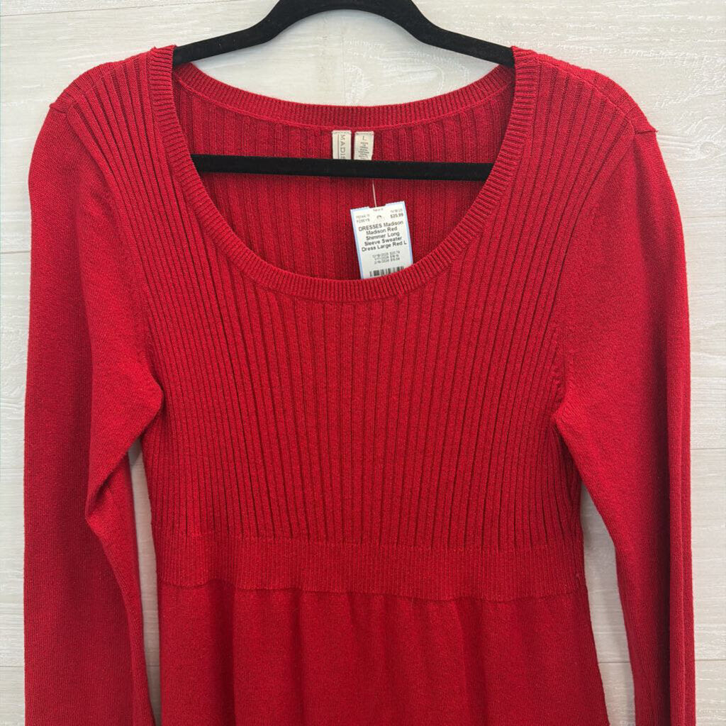 Madison Red Shimmer Long Sleeve Sweater Dress Large