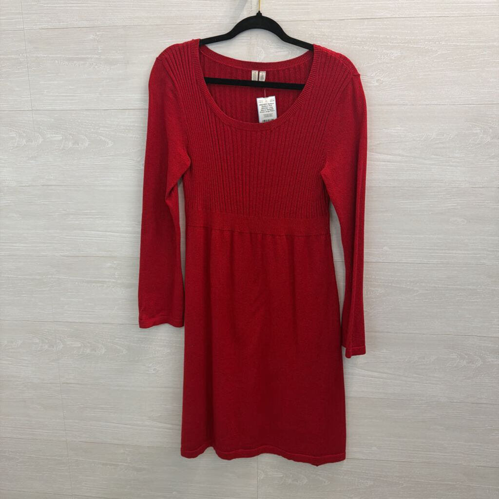Madison Red Shimmer Long Sleeve Sweater Dress Large