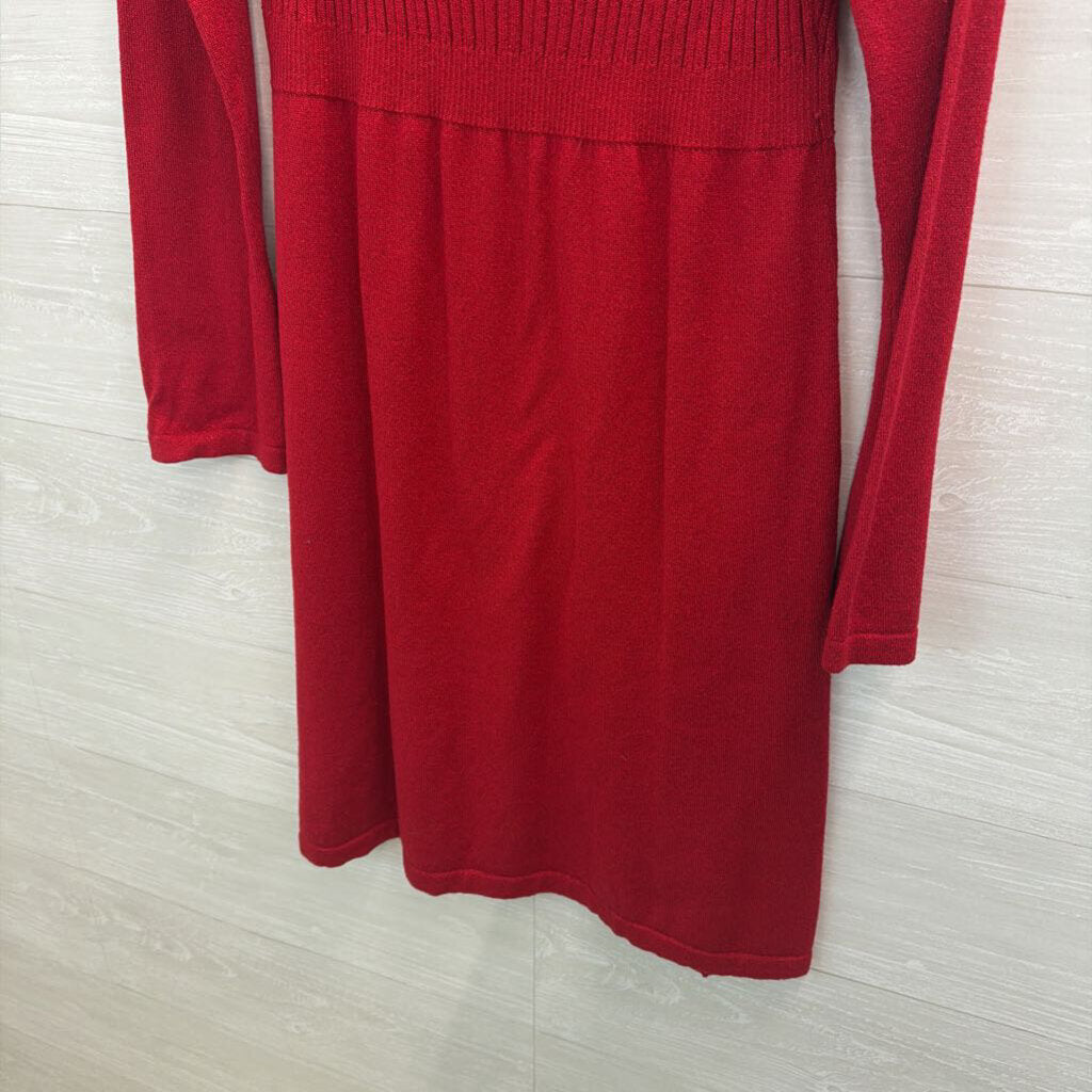 Madison Red Shimmer Long Sleeve Sweater Dress Large