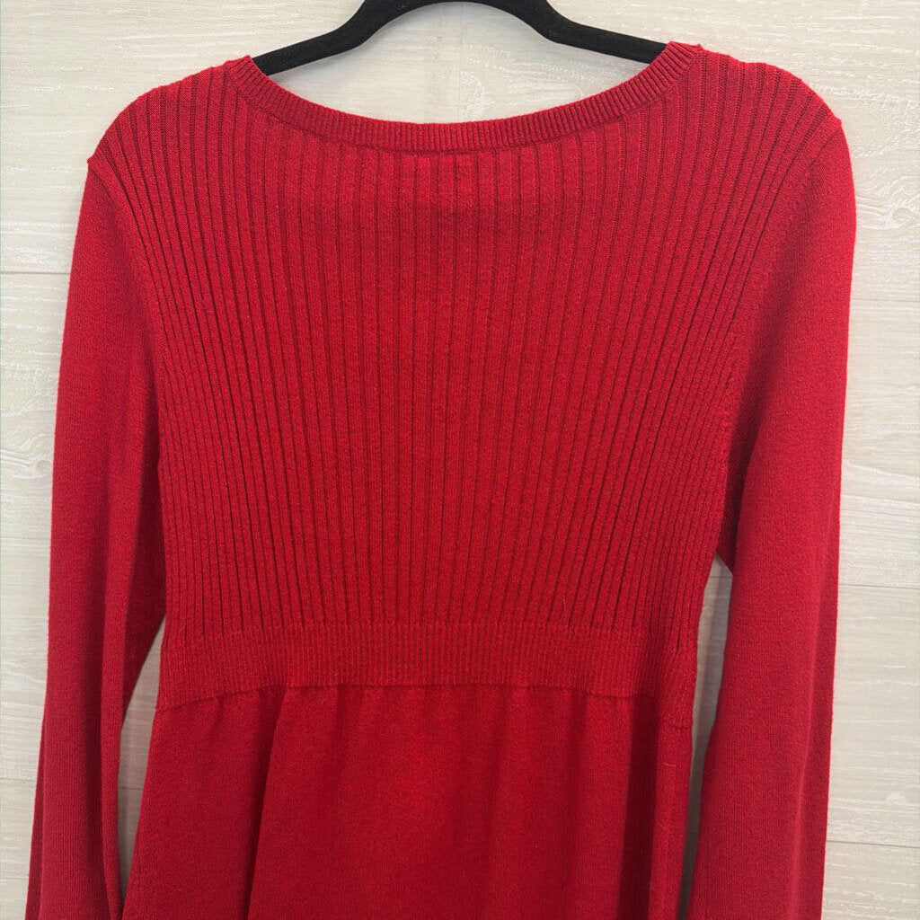 Madison Red Shimmer Long Sleeve Sweater Dress Large