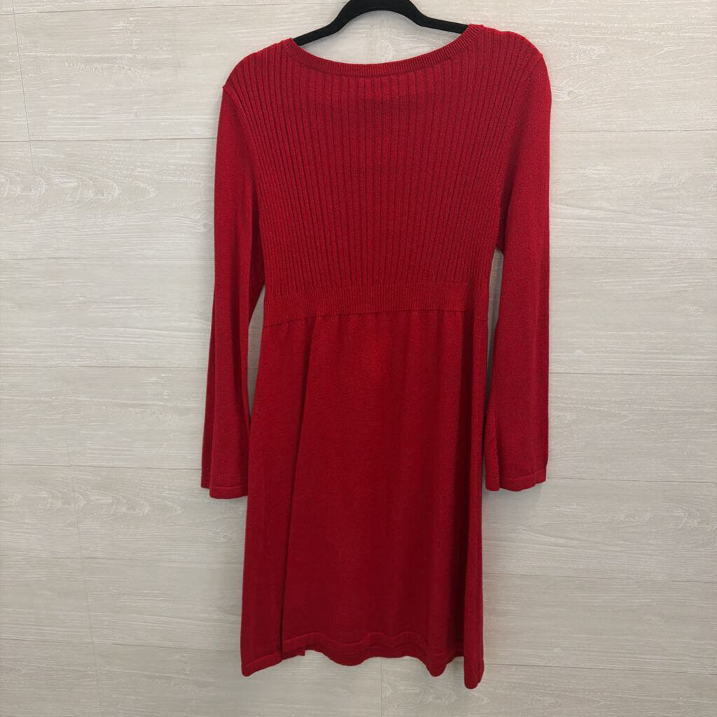 Madison Red Shimmer Long Sleeve Sweater Dress Large