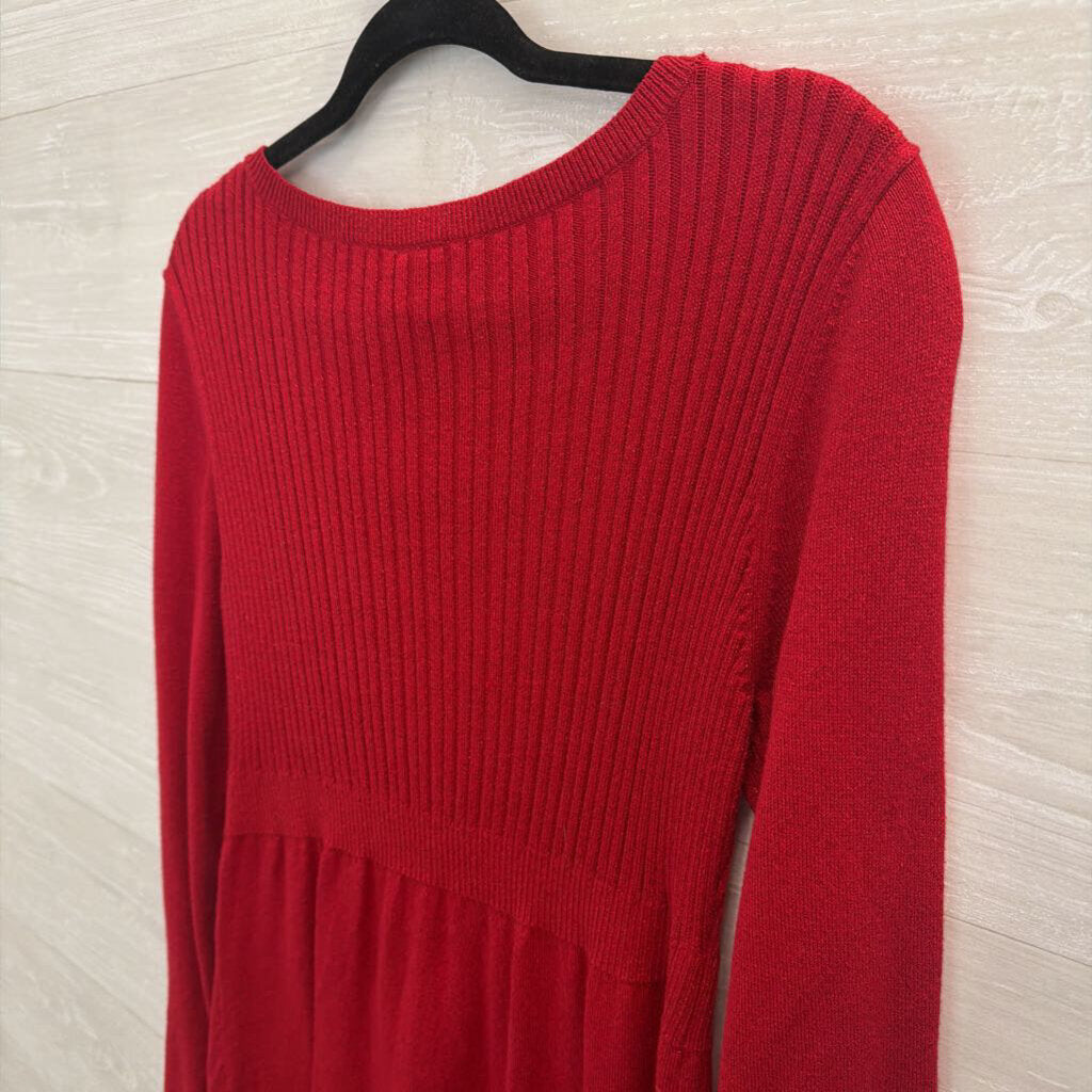 Madison Red Shimmer Long Sleeve Sweater Dress Large