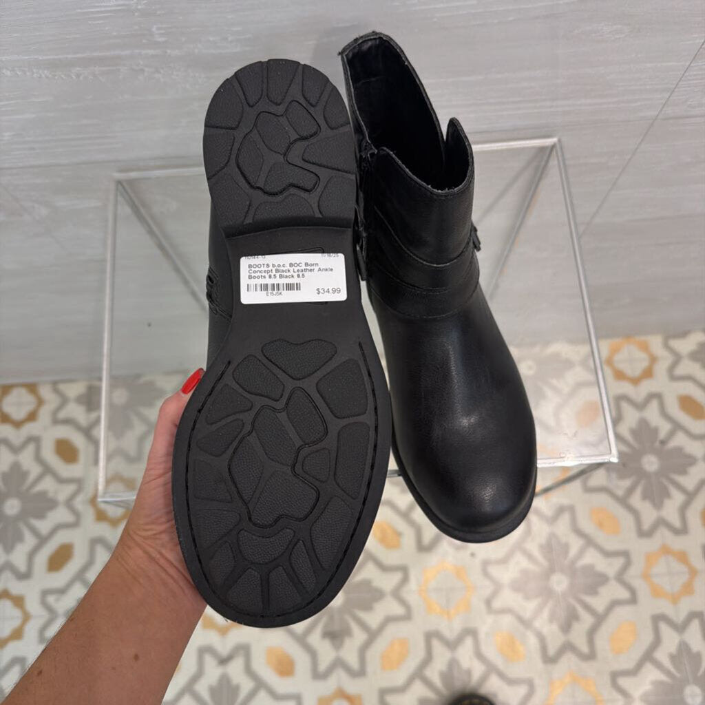 BOC Born Concept Black Leather Ankle Boots 8.5