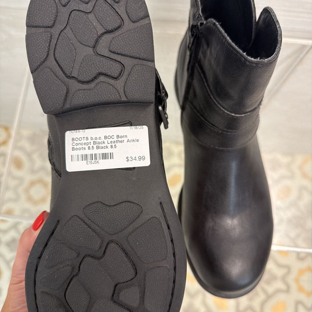 BOC Born Concept Black Leather Ankle Boots 8.5