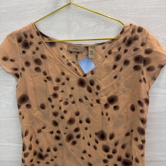 I.E. 100% Silk Brown Dot Print Sheer Short Sleeve Top 12