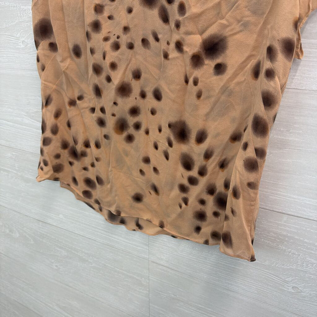 I.E. 100% Silk Brown Dot Print Sheer Short Sleeve Top 12