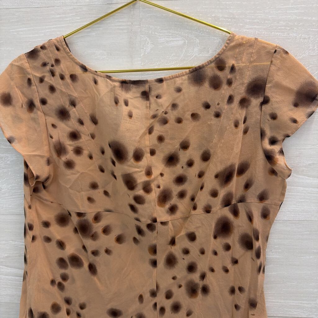 I.E. 100% Silk Brown Dot Print Sheer Short Sleeve Top 12