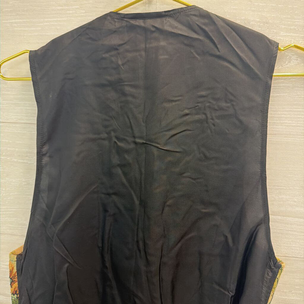 Vintage Jeans Wear Beige/ Multi Flower Tapestry Vest Medium