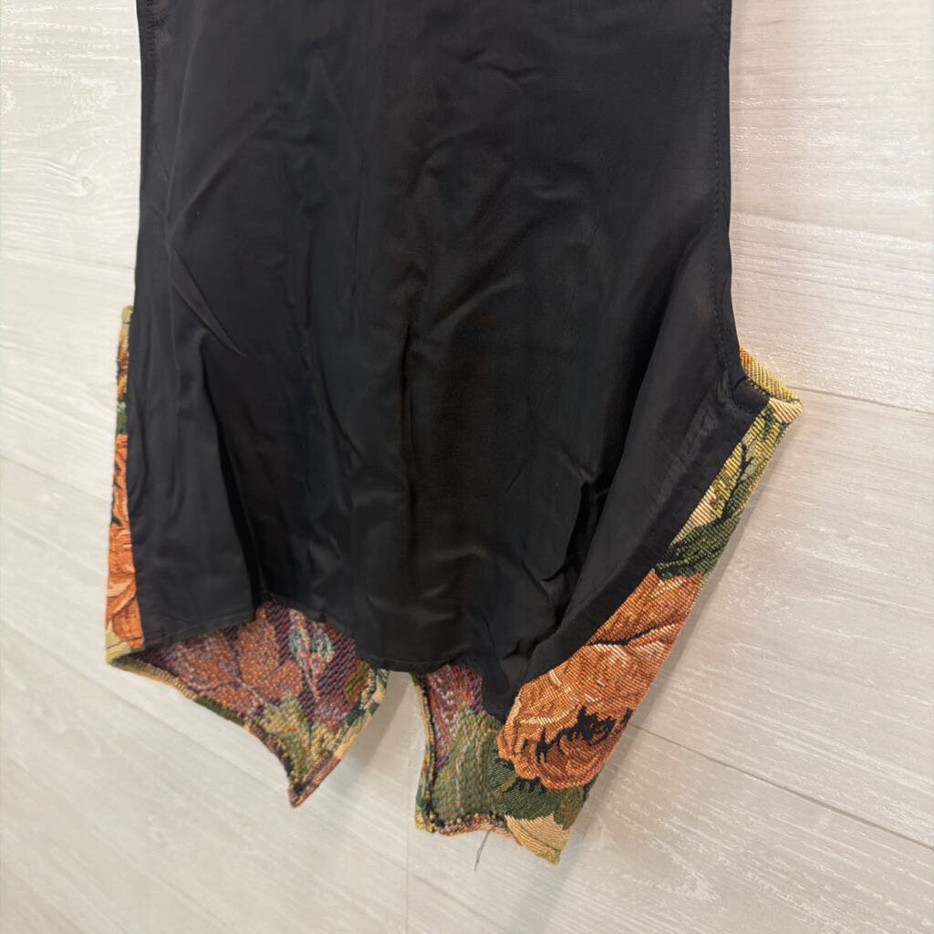 Vintage Jeans Wear Beige/ Multi Flower Tapestry Vest Medium