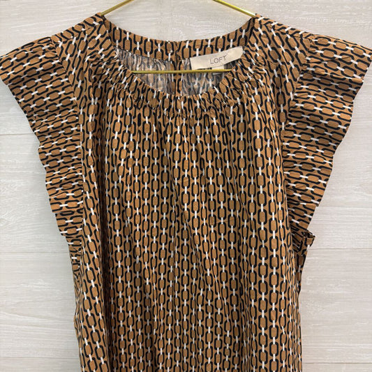 Loft Brown/ Black Print Short Flutter Sleeve Top Large