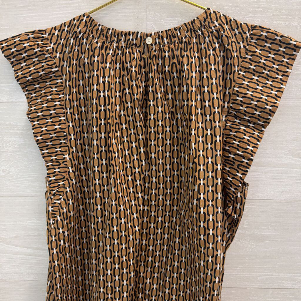 Loft Brown/ Black Print Short Flutter Sleeve Top Large